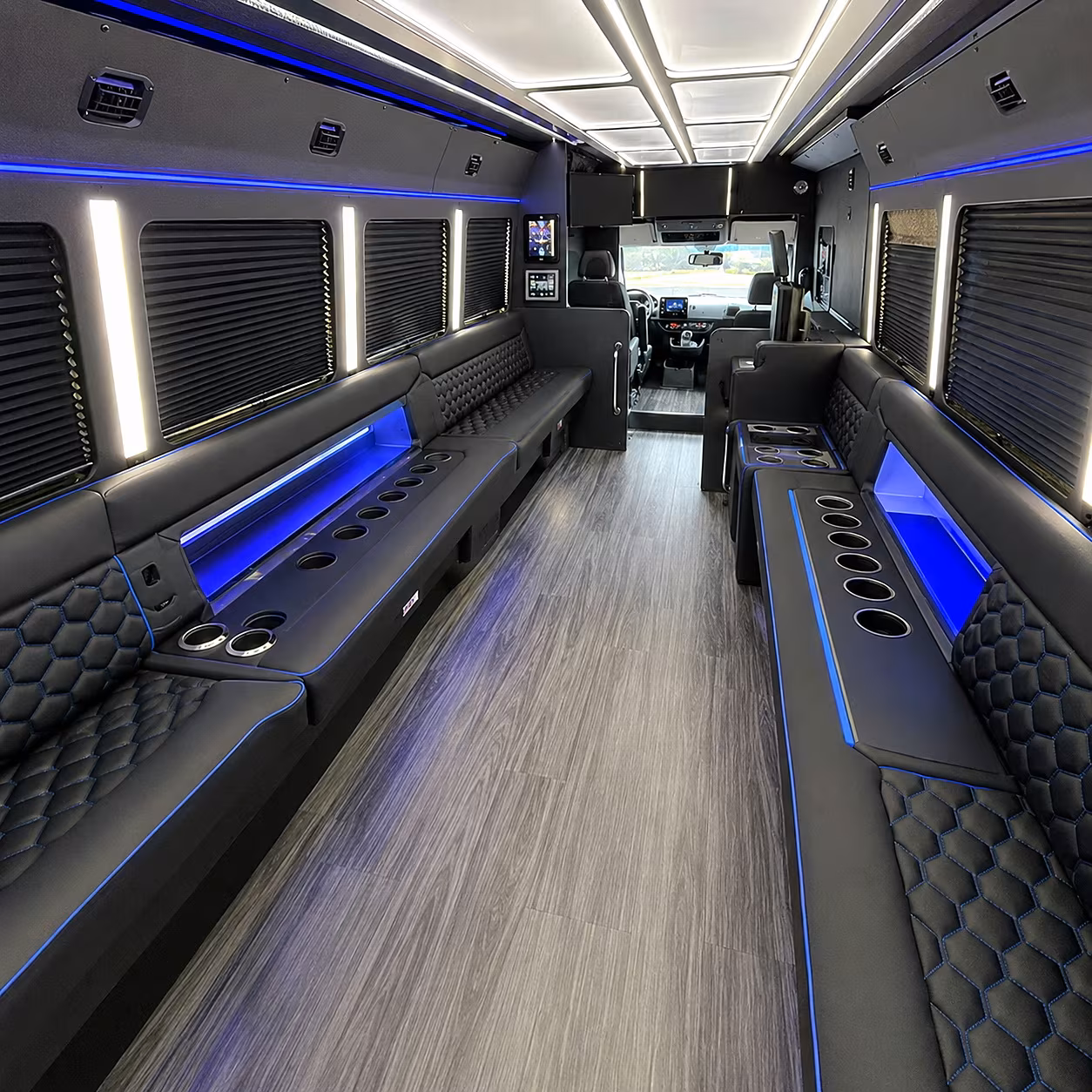 Passenger seating aboard a party bus rental serving Renton
