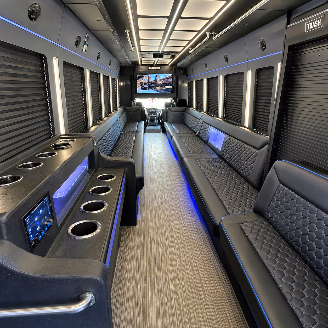 Interior of a party bus rental serving Renton