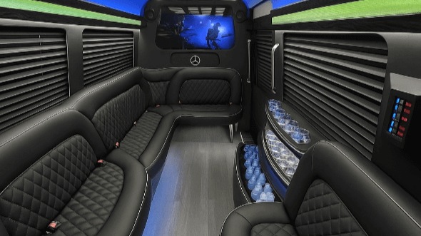 Interior of Charter Bus Company Auburn's 14 Passenger Sprinter Limousine in Auburn
