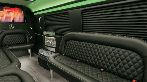 Interior of Charter Bus Company Seattle's 14 Passenger Sprinter Limousine in Seattle