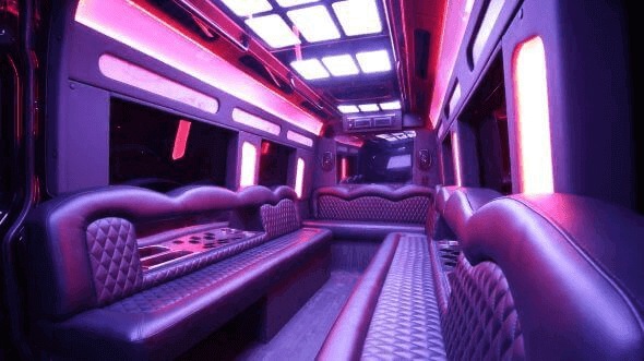 Interior of Charter Bus Company Auburn's 18 Passenger Party Bus in Auburn