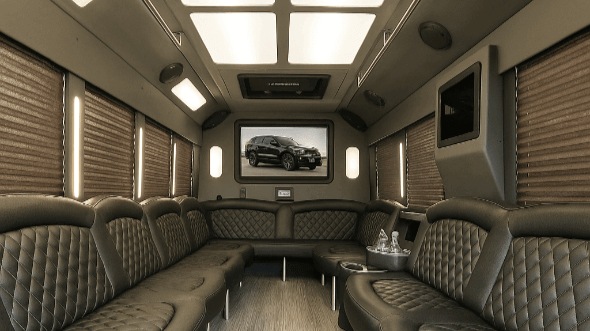 Interior of Charter Bus Company Kirkland's 25 Passenger Party Bus in Kirkland