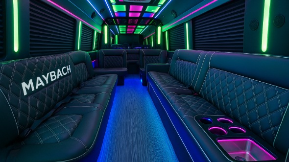 Interior of Charter Bus Company Auburn's 30 Passenger Party Bus in Auburn