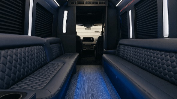 Interior of Charter Bus Company Auburn's 40 Passenger Party Bus in Auburn