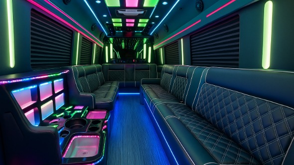 Interior of Charter Bus Company Redmond's 40 Passenger Party Bus in Redmond