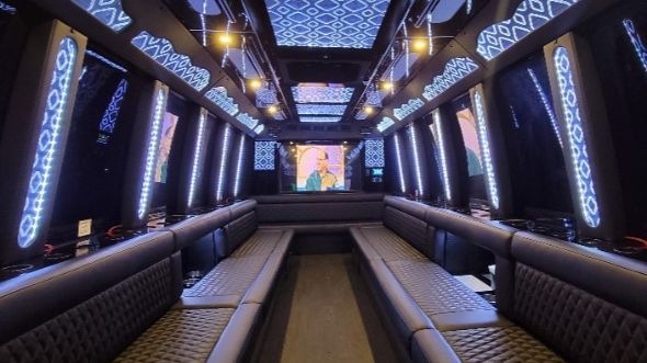 Interior of Charter Bus Company Bellevue's 50 Passenger Party Bus in Bellevue